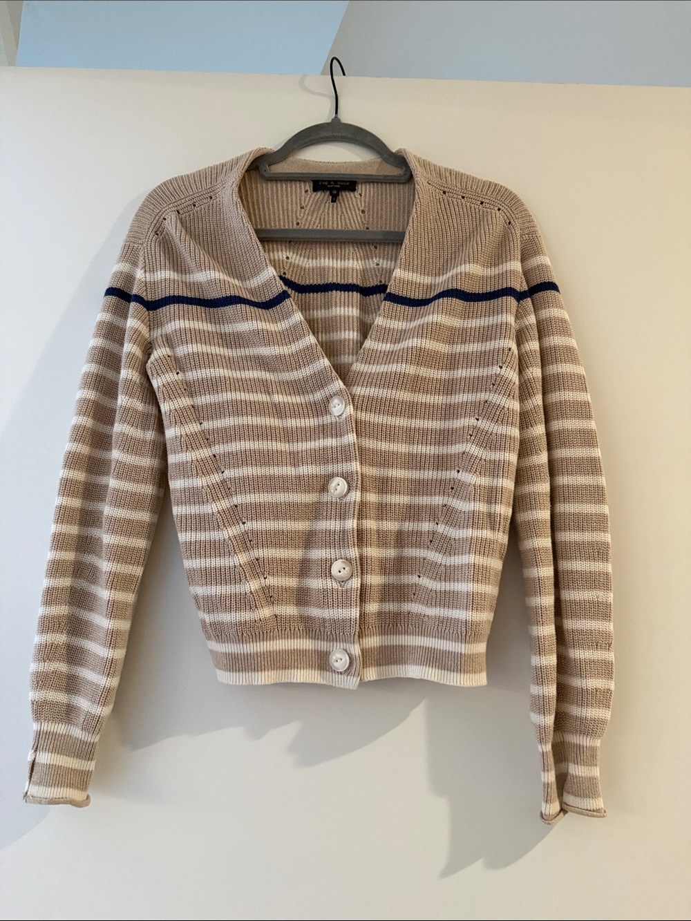 rag & bone Beige, White & Navy Striped Button-Front Cardigan